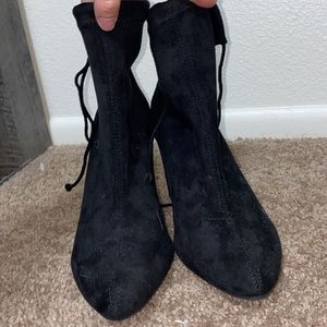 Suede, back tie ankle boots